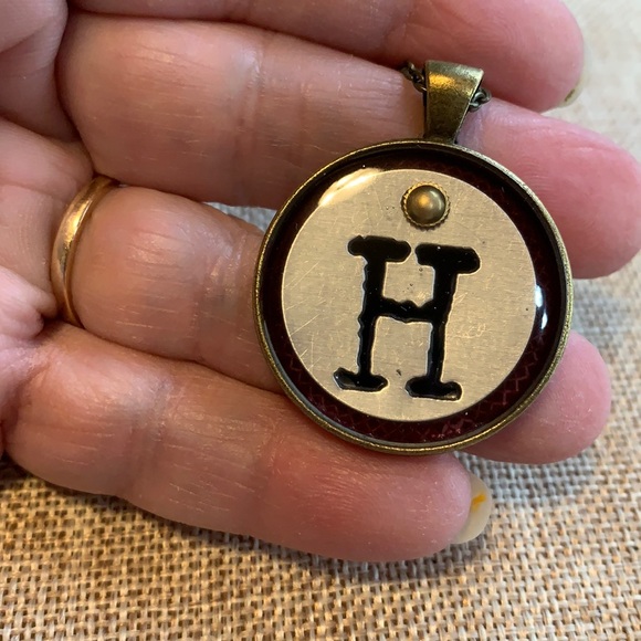 H initial round Necklace 18” Chain One of a kind Handmade - Picture 2 of 6